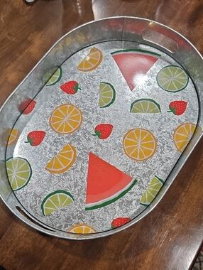 Decorative Serving Metal Tray Summer Fruit Pattern